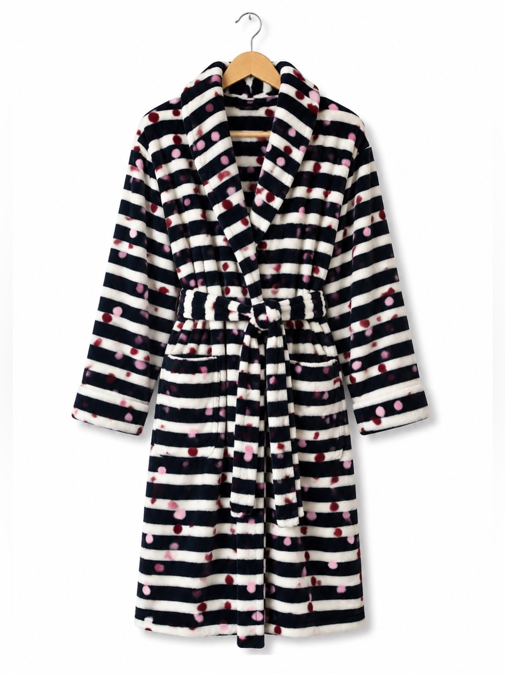 NWT Kate Spade Plush Robe XS Striped Confetti Dot Coquette Cozy Loungewear Gift